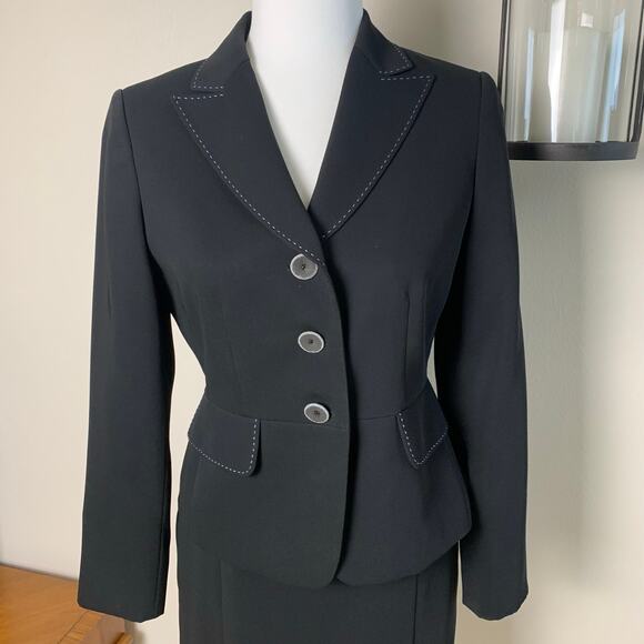 Tahari ASL Petite Sz 4P 2-Piece Skirt Suit w/ Blazer Jacket Black Office Career - Picture 3 of 11